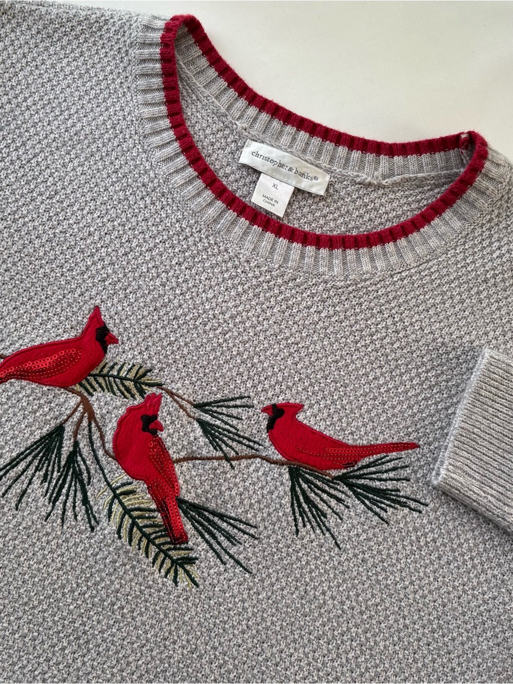 Christopher & Banks Holiday Cardinal Knit Sweater Size XL